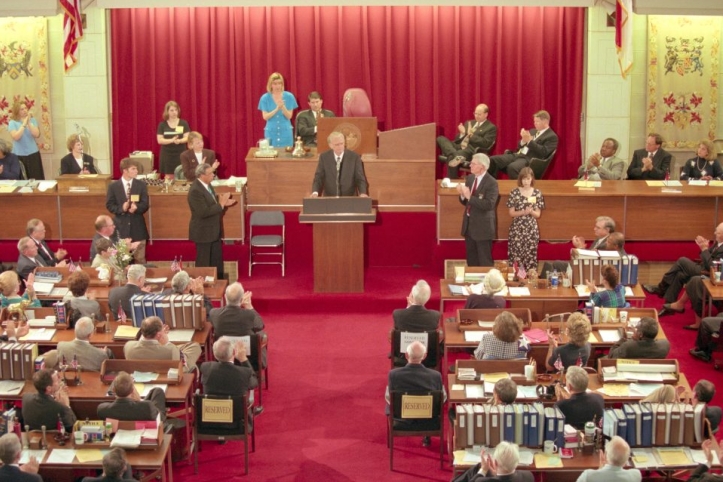 speaks at the joint session of the NC House and Senate in 1997